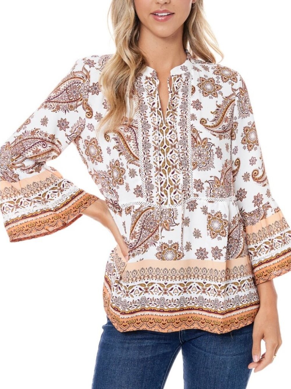 Fever Boho Paisley Peasant Top